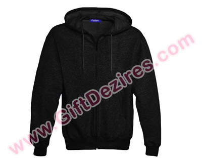 Black Sweat T Shirt with Hood, Zip and Pocket